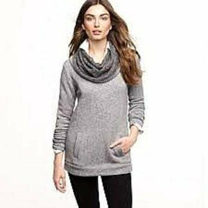 J Crew Small Funnel Cowl Wool Sweatshirt Sweater‎ Wool Blend Gray Pocket Lined